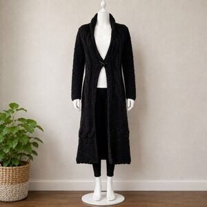 Vintage Bebe Black Long Cardigan XS Cable Knit Button Sweater NWT